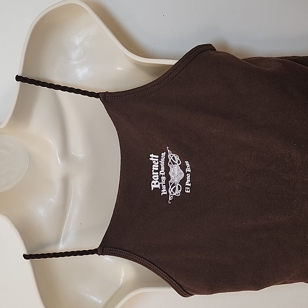 Harley Davidson Y2K Tank Top Brown Spaghetti Barnet El Paso Texas Size Meduim - Picture 3 of 16